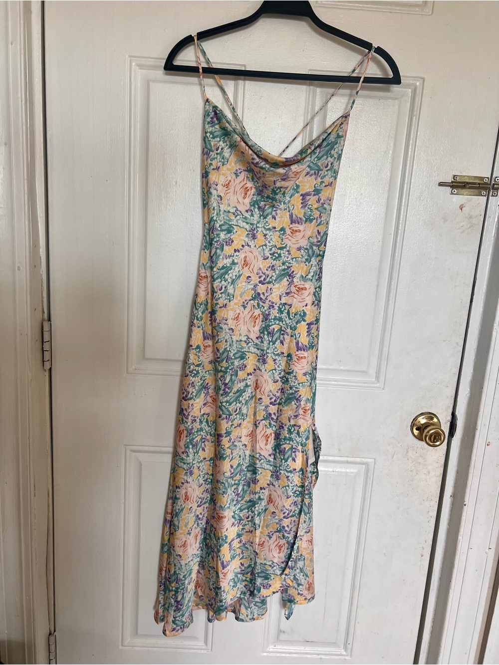 ASTR | Floral Slip Dress with Cowl Neck - Peach & Green
